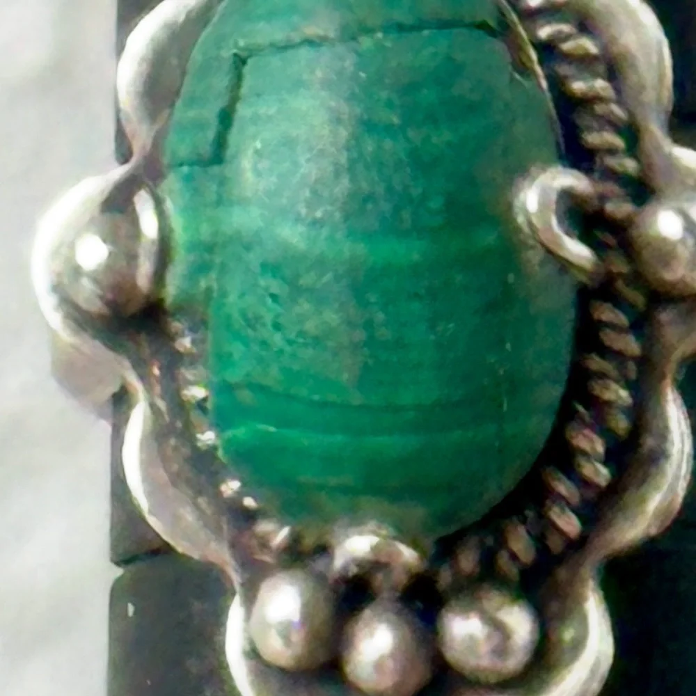 Vintage Sterling Silver 925 Malachite size 7.5 Cracked Stone, Setting Only